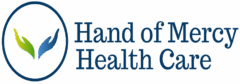A logo of hand of mercy health care